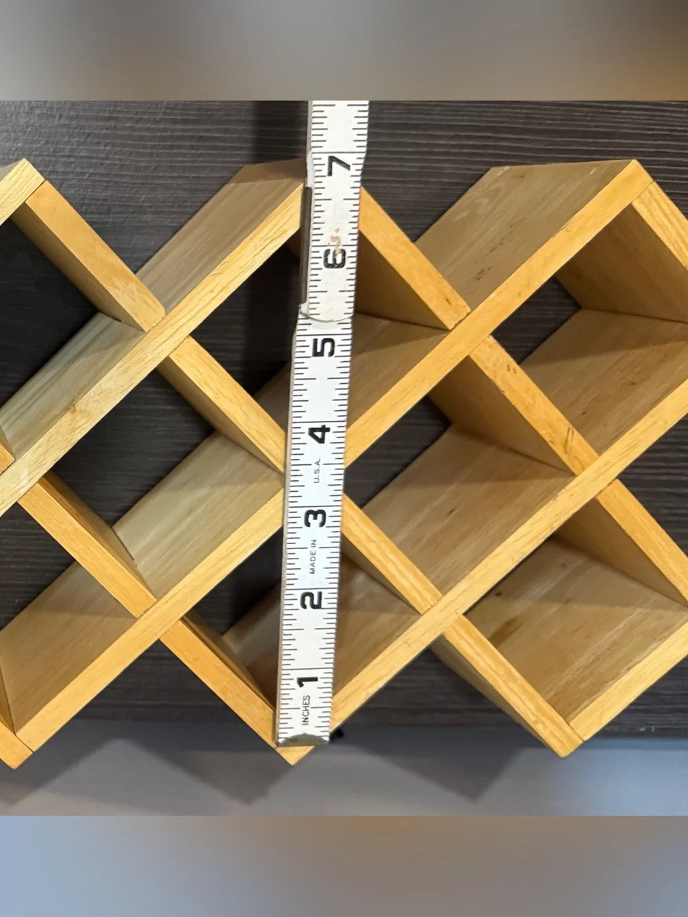 Wooden Diamond Grid Wall Shelf Spice Rack or Knicknacks - Natural Brown